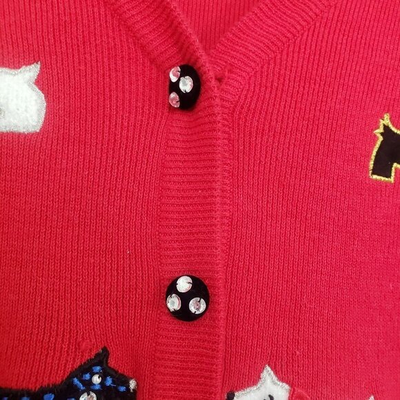 Berek Dog Cardigan Red Knit Cotton Blend V Neck Sweater Womens Size Large - Picture 3 of 15